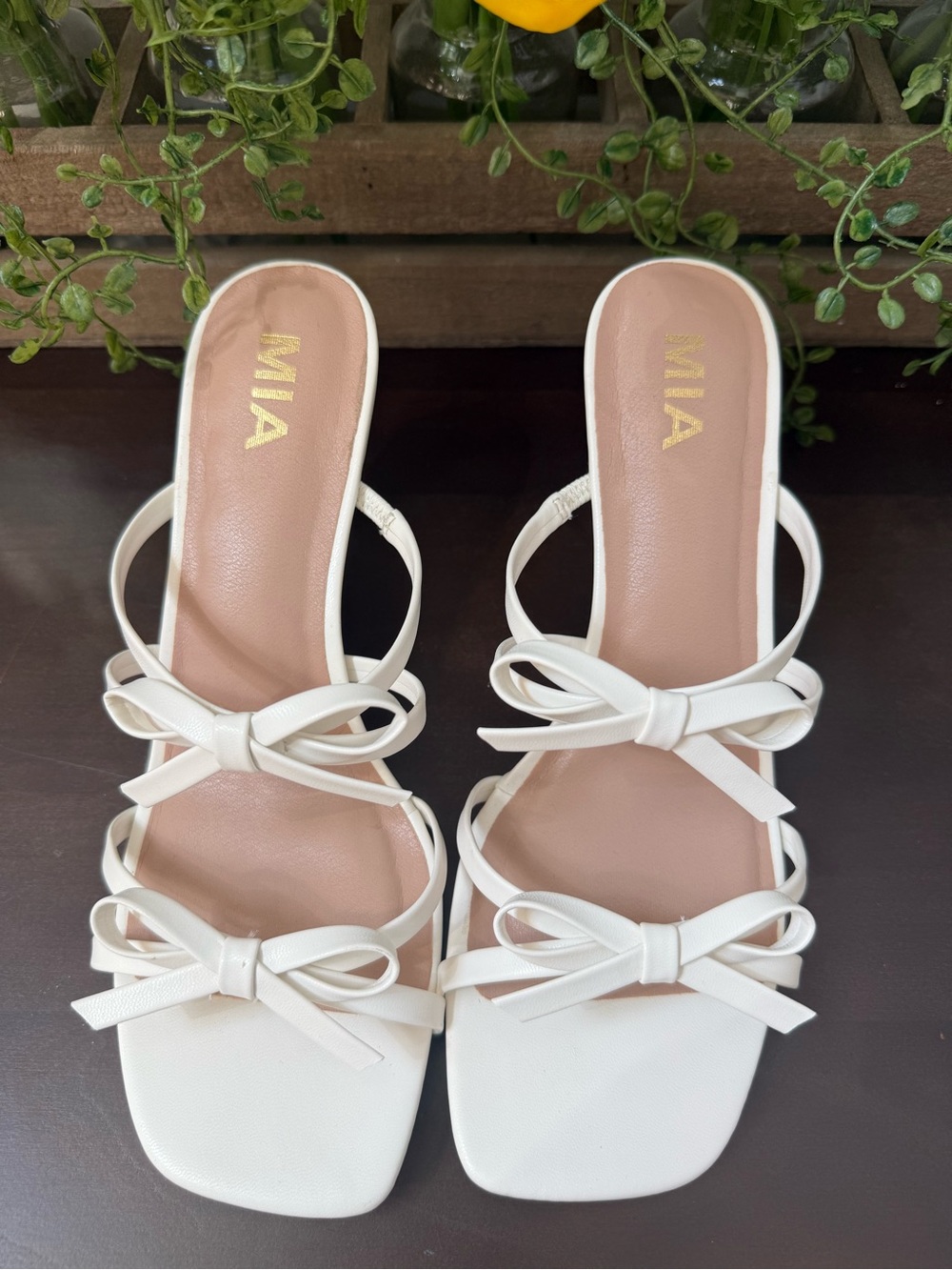 MIA White Double-Bow Strappy Slide Sandals
